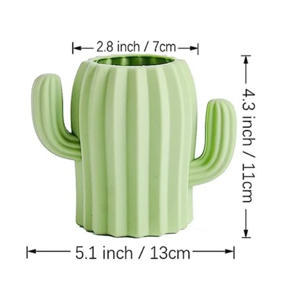 Silicone Cactus Pen Holder Pencil Cup Desk Organizer Makeup Brush Holder Green
